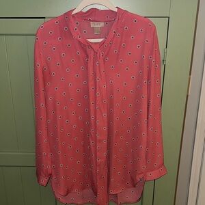 LOFT Coral Polka Dot Blouse